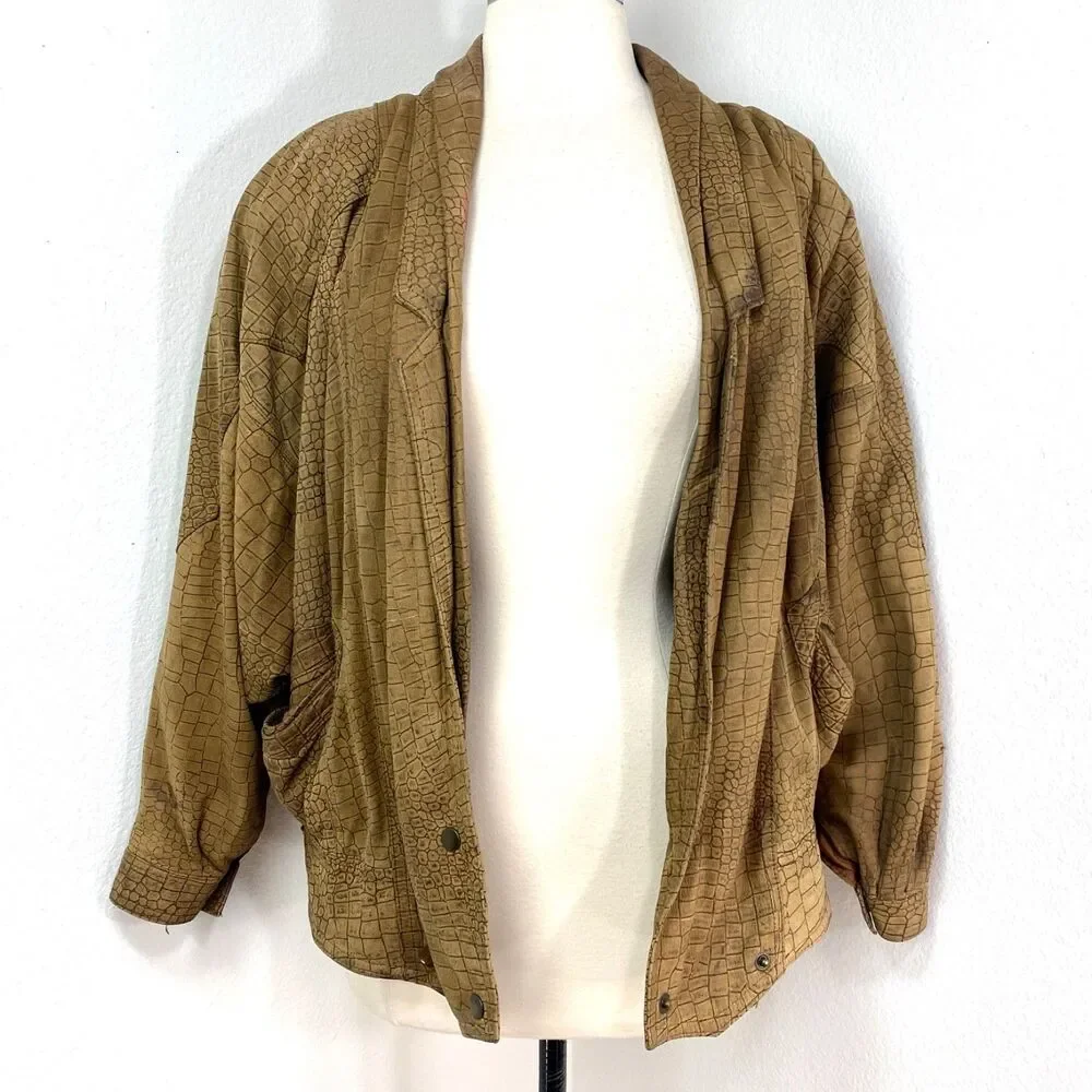 Vintage 80/90 Winlit Brown Leather Bomber Jacket Small Grunge Distress Punk Rock